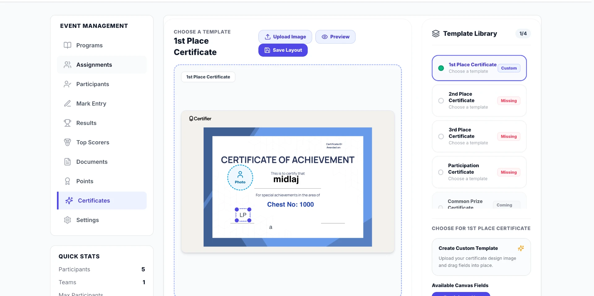 Eventloo certificate builder